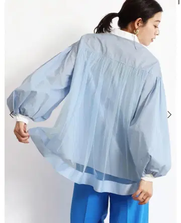 새상품 Grandtable 야마다야 배색 백 튤 벌룬 슬리브 셔츠