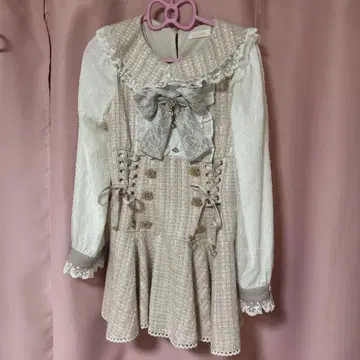 LIZLISA 메시지 리본 트위드 셋업 핑크