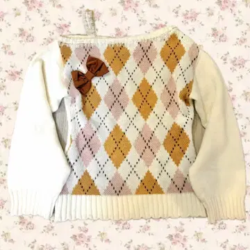 아가일 무늬 니트 히메카지 헤이세이 himekaji 스웨터 모리걸 리본