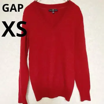 GAP 갭 V넥 니트 스웨터 레드 빨간색 XS 울 혼방 포인트 컬러
