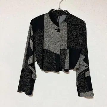 시선당 고품질 타무라 히토시 자켓 패치워크풍 크레이프 원단 크롭 기장