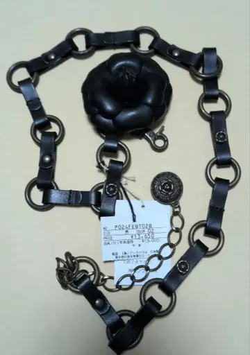 블랙 플라워 모티브 벨트 M