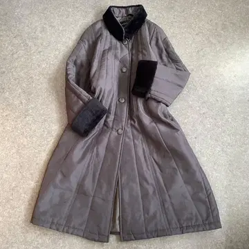 vintage 보아 롱 코트 퀼팅 코트 실크100% 그레이