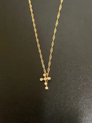 크로스 목걸이 K10PG 다이아