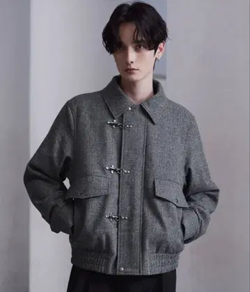 울 블렌드 헤링본 트위드 파이어맨 블루종