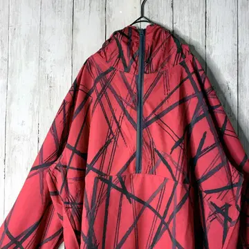 구제 의류 아노락 후드티 하프 지퍼 올 패턴 레드 바이컬러 L 빅 루즈