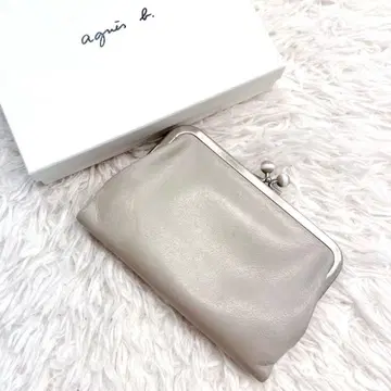 agnes b. 가죽 가마구치 이단 접이식 지갑 베이지