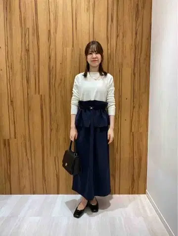 루니 니트 도킹 페플럼 원피스 네이비 x 오프