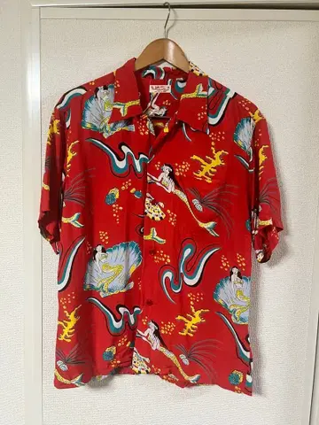 SUN SURF 선서프 레이온 하와이안 셔츠 L 빨간색