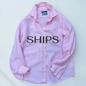 [컨디션 최상] SHIPS 린넨 셔츠 핑크 긴팔 린넨 100%