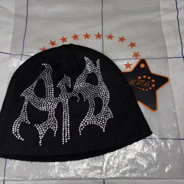 블랙 AFB 비니 스톤 장식 니트 모자 F 사이즈