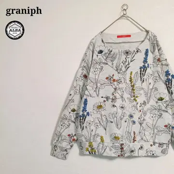 graniph 그라니프 맨투맨 풀오버 보태니컬 무늬 동물 패턴 그레이