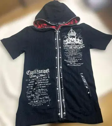 Beaumere 스컬 풀 집업 후드티 체크 헤이세이 갸루 L 사이즈