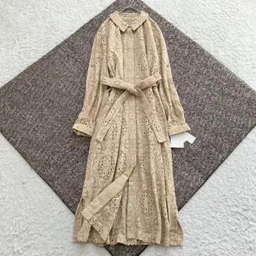 미사용 새상품 셀포드 롱 원피스 전체 레이스 자수 벨트 셔츠 36