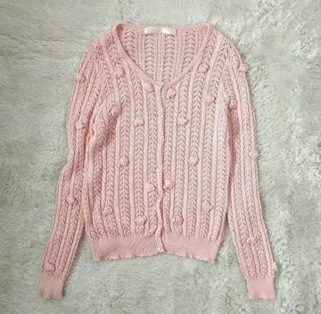 새상품급 핑크하우스 가디건 꽃 모티브 시스루 니트