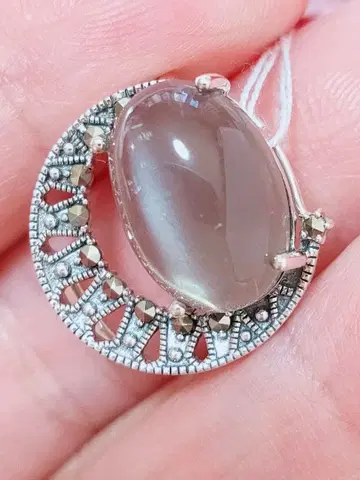 미사용품 록잔 월 천연 문스톤 실버 브로치 겸 펜던트