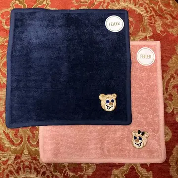 LOVERARY BY FEILER 올드 테디 자수 손수건 네이비 핑크