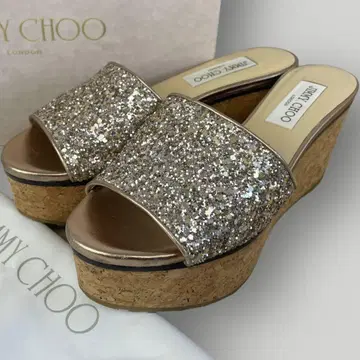 지미추 샌들 37 웨지솔 라메 글리터 DEEDEE