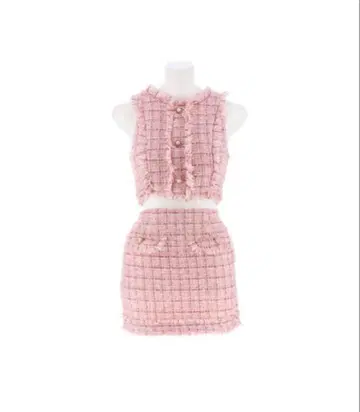 프린지 트위드 체크 펄 비쥬 셋업 사쿠라이 미즈키 착용 dazzy