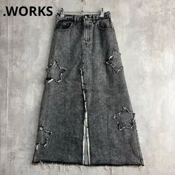 도트 웍스 빈티지 리메이크풍 별 프린지 데님 스커트