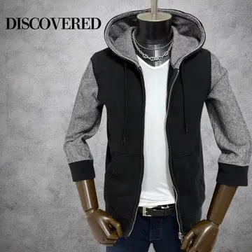 DISCOVERED 지퍼 후드티 7부 소매 후드티 집업 후드티