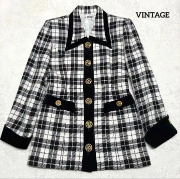 빈티지 트위드 자켓 체크 골드 버튼 일본제 M 사이즈