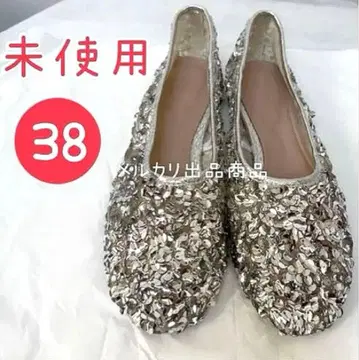 ZARA 스팽글 플랫슈즈 발레 슈즈 38 실버