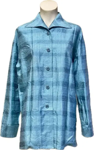 지지린 실크 이탈리안 칼라 오버 BL 자켓 직조 스트라이프 라이트 블루