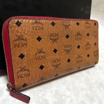 박스 포함 MCM 비세토스 라운드 지퍼 장지갑 레드 바이컬러 정품