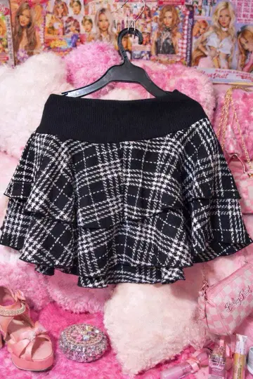 Y2K 프릴 미니 스커트 체크 히메갸루 헤이세이 갸루 블랙