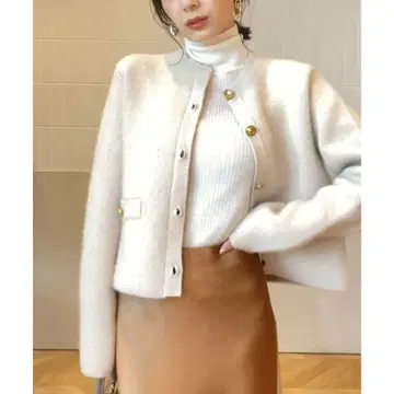 2602080 anuans 라쿤 블렌드 노카라 자켓 화이트