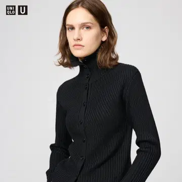 [새상품] uniqlo u 메리노 블렌드 하이넥 가디건 블랙 L