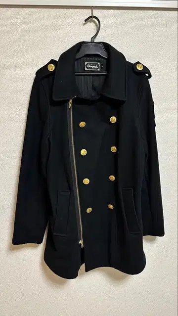 vanquish 블랙 더블 브레스트 피 코트 46