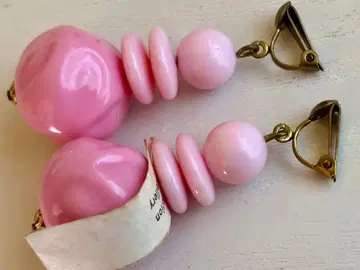 골동품 당시물 미사용 핑크 서독제 vintage 귀찌