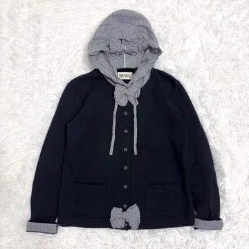 PINK HOUSE 후드 부착 자켓 리본 백 로고 후드티 블루종