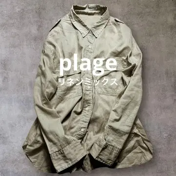 플라주 린넨 믹스 헌장 남성용 루즈핏 오버사이즈 셔츠 블라우스