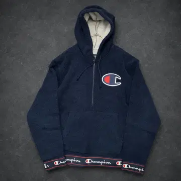 US 챔피온 네이비 보아 후드티 하프 지퍼 아노락 플리스