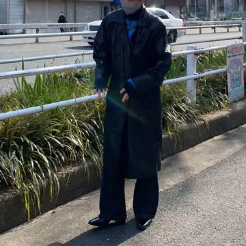 빈티지 레더 트렌치 코트 벨트 포함