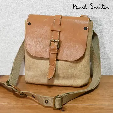 폴스미스 캔버스 천연 가죽 숄더백 내추럴 베이지