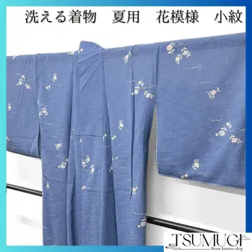 코몬 여름 기모노 꽃 무늬 잔디 풀 워셔블 기모노 033w
