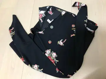 귀중 미사용 핑크하우스 일본풍 패턴 수국 부채 단책 스카프 블랙