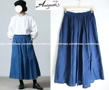 새상품급 이치 앤티크 컬러 린넨 롱 개더 스커트 F 네이비
