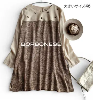 볼보네제 메추라기 무늬 바이컬러 빅 사이즈 46 플라워 장식 롱 블라우스