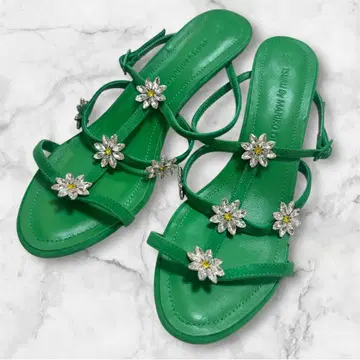 새상품급 트루 바이 마리코 오이카와 플라워 스톤 힐 샌들 그린 39