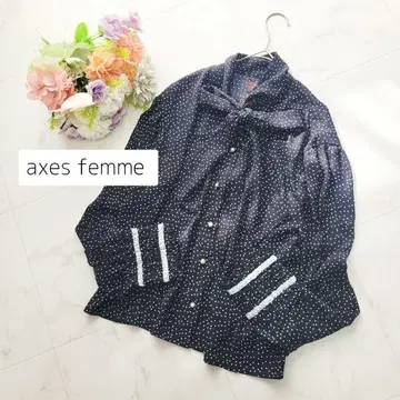 새상품급*엑시즈팜 블랙 도트 보타이 블라우스*레이스