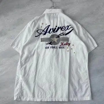 AVIREX 자수 린넨 셔츠 L 사이즈 화이트 켈리 공군기지 디자인