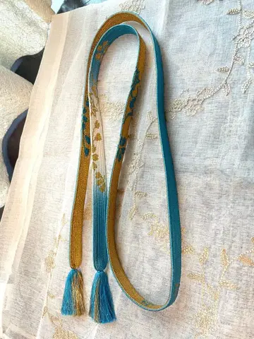 후리소데용 성인식 꽃무늬 자수 파랑금 허리띠 미사용 다이마루 백화점