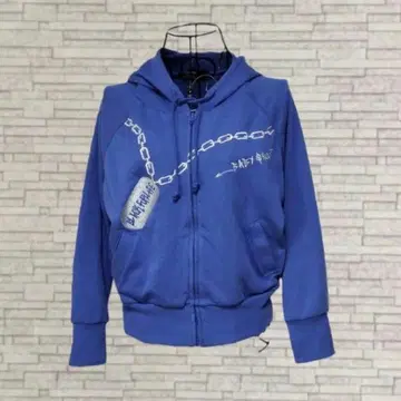 헤이세이 갸루 y2k 다크 코어 지퍼 후드티 블루 비즈 반짝이 핏