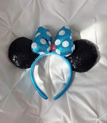 미니 마우스풍 머리띠 파랑과 블랙의 도트