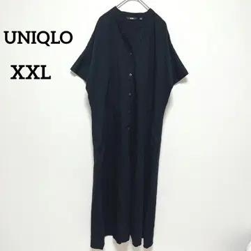 유니클로 반팔 셔츠 원피스 블랙 XXL 롱 기장 V넥 루즈핏 383